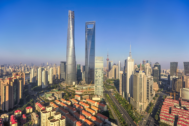 Aerial view of the Lujiazui financial zone in Shanghai, east China. /CFP
