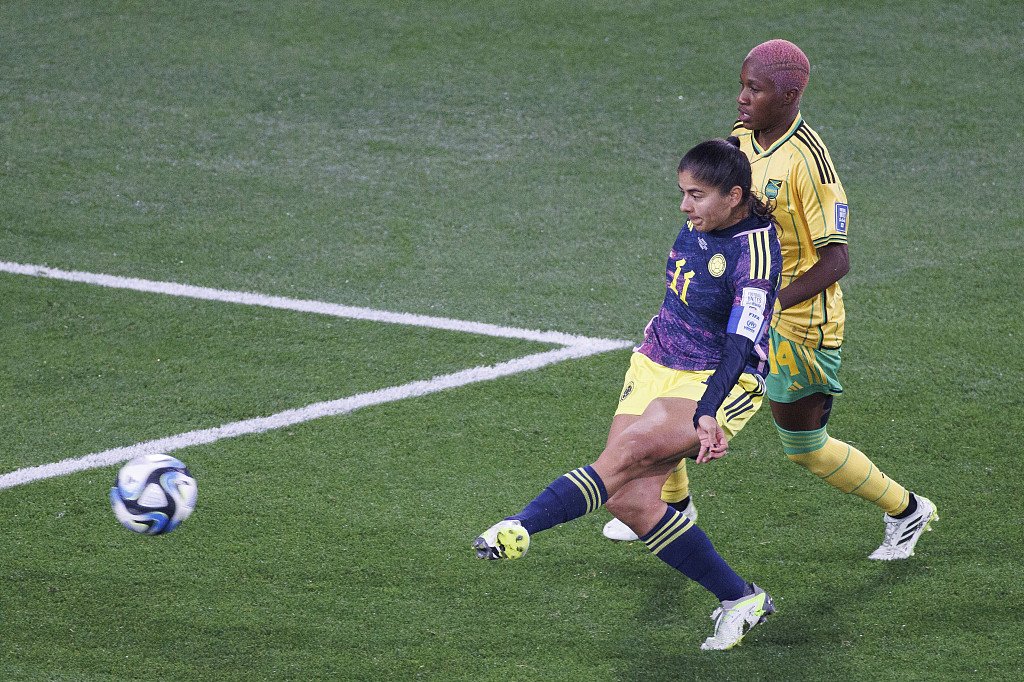 Catalina Usme (#11) of Colombia shoots to score a goal in the Round of 16 game agaisnt Jamaica at the FIFA Women's World Cup at Melbourne Rectangular Stadium in Melbourne, Australia, August 8, 2023. /CFP