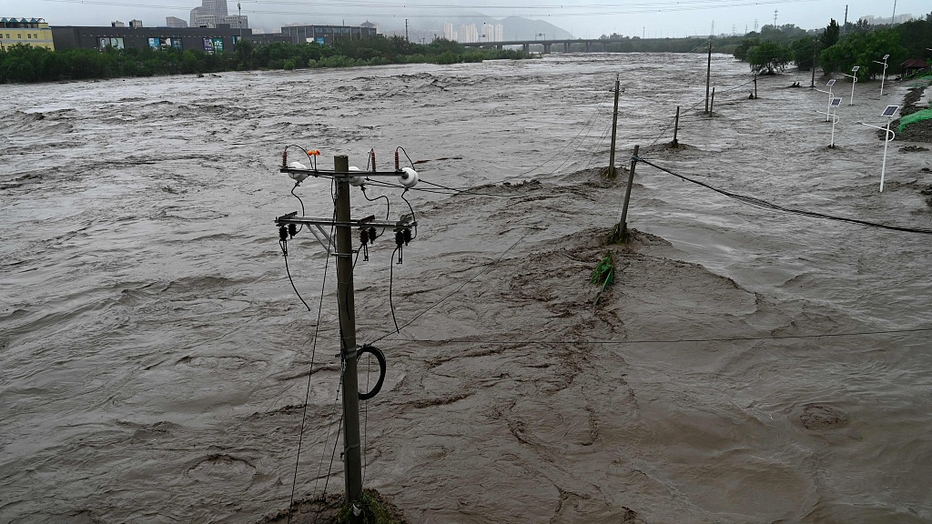 Overflooded Yongding river, after heavy rains in Mentougou district in Beijing on July 31, 2023. /CFP