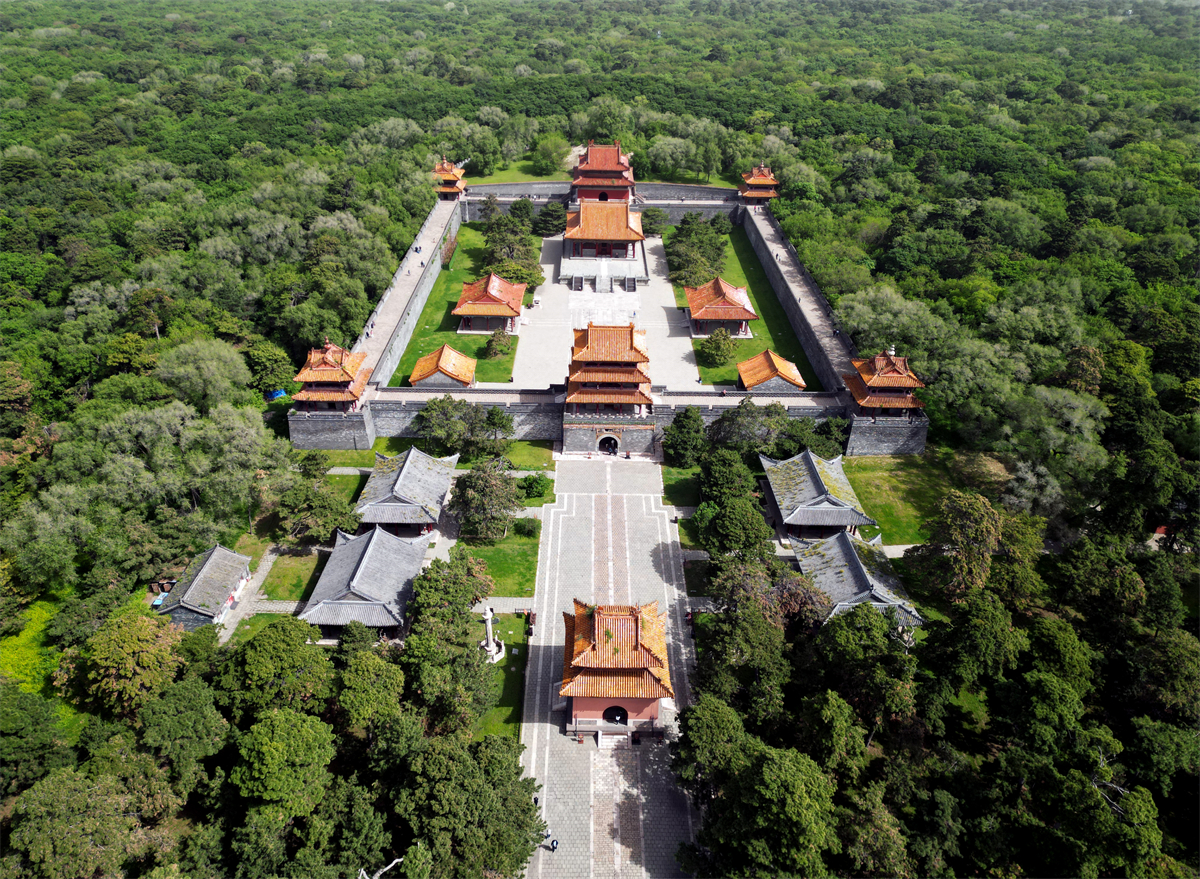 An aerial image shows Zhaoling Mausoleum in Shenyang, Liaoning Province, May 21, 2023. /CNSPHOTO