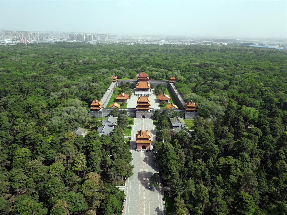 An aerial image shows Zhaoling Mausoleum in Shenyang, Liaoning Province, May 21, 2023. /CNSPHOTO