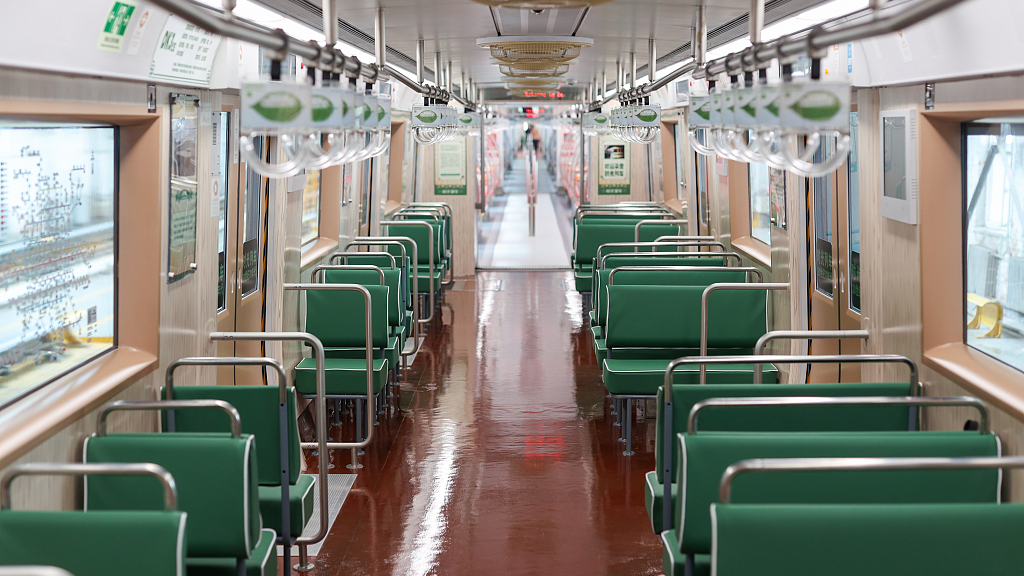 This photo taken on August 8, 2023 shows the replica 1970s interior of a carriage in the 