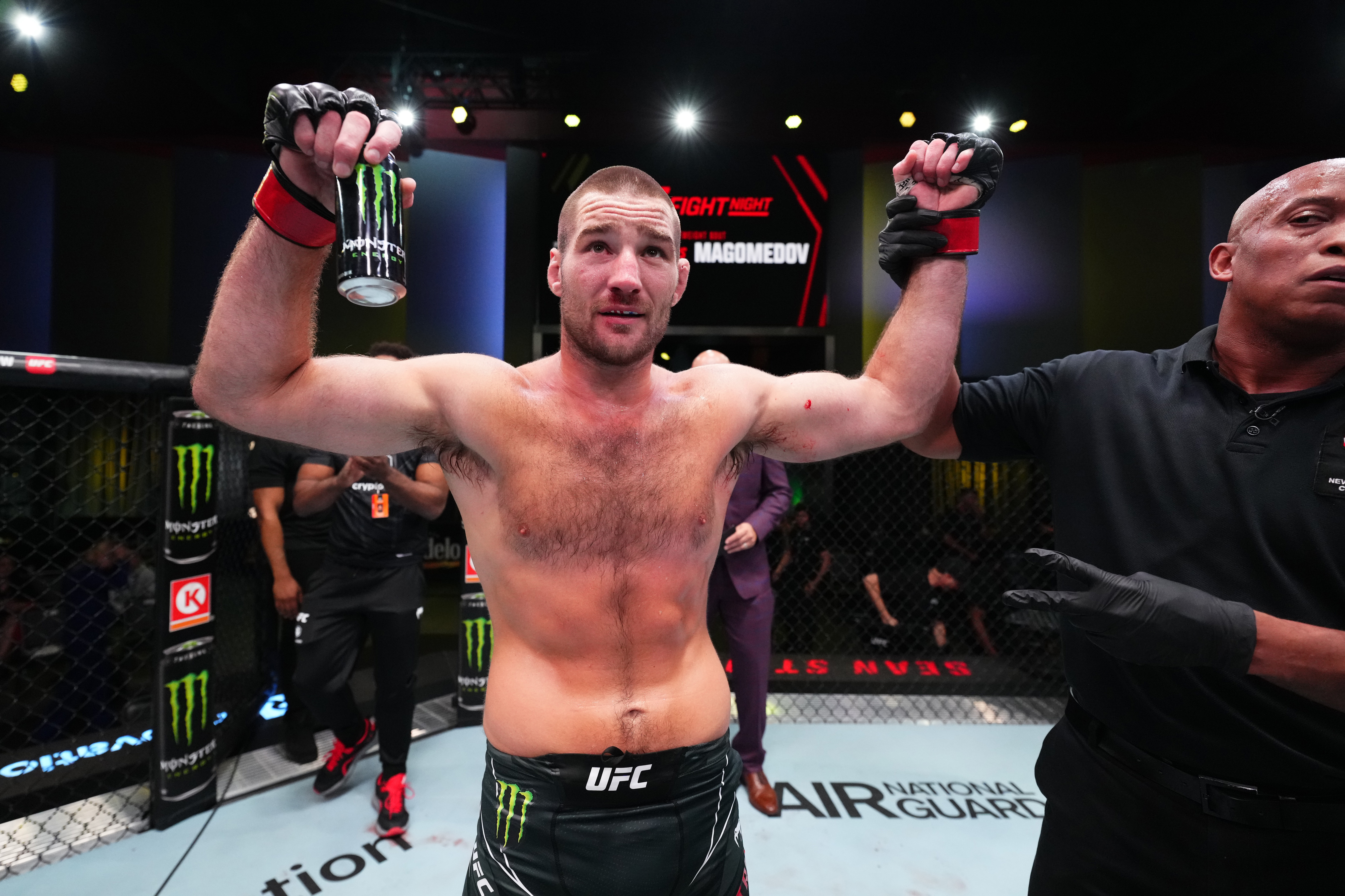 Sean Strickland of the U.S. is annoucned as the winner after beating Abus Magomedov of Germany in a middleweight fight during the UFC on ESPN at UFC APEX in Las Vegas, Neveda, July 1, 2023. /CFP