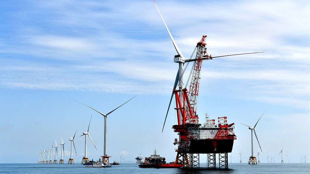 The world's largest 16-megawatt offshore wind turbine is under construction, southeast China's Fujian Province, June 28, 2023. /CFP