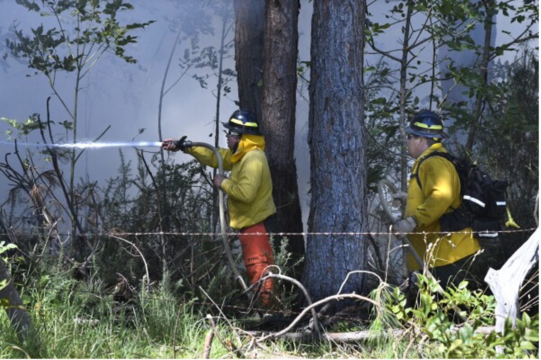 Members of a Hawaii Department of Land and Natural Resources wildland firefighting crew on Maui battle a fire in Kula, Hawaii. /AP