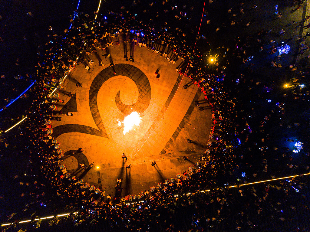 Yi people gather at a square in Dafang County, Guizhou Province to celebrate the Torch Festival on July 29, 2019. /CFP