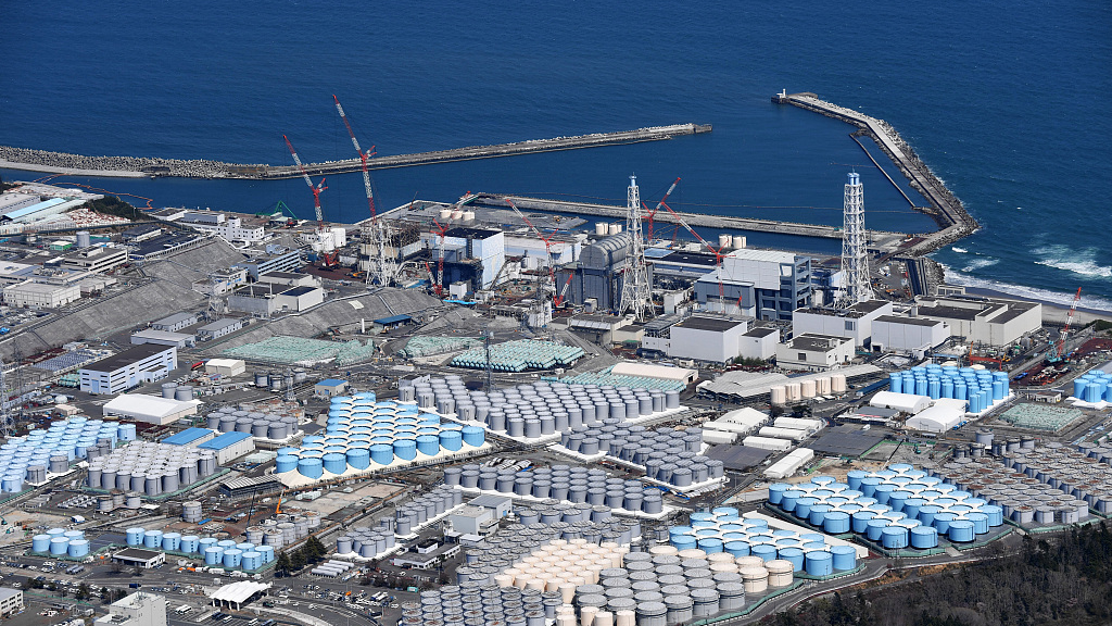 An aerial image showing tanks holding radiation-contaminated water stored at the Fukushima Daiichi Nuclear Power Plan in Okuma, Fukushima, Japan, April 12, 2021. /CFP