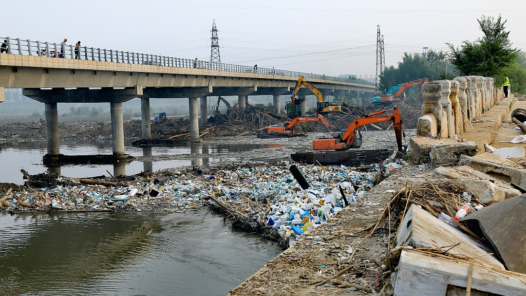 A bridge damaged by flood, Beijing, August 10, 2023. /CFP