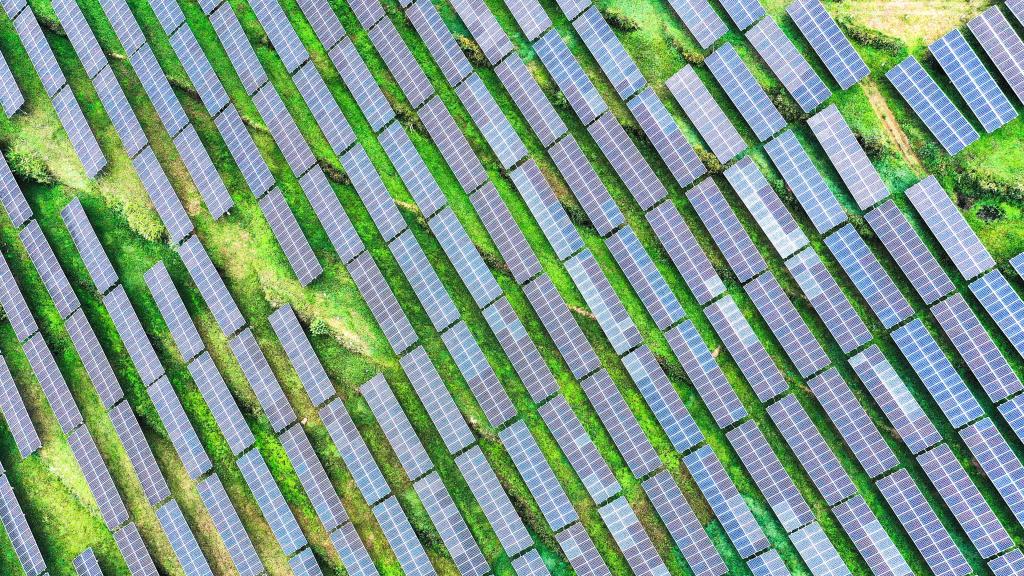 This aerial photo shows a photovoltaic power plant in Weining Yi, Hui and Miao Autonomous County, southwest China's Guizhou Province, July 20, 2023. /Xinhua