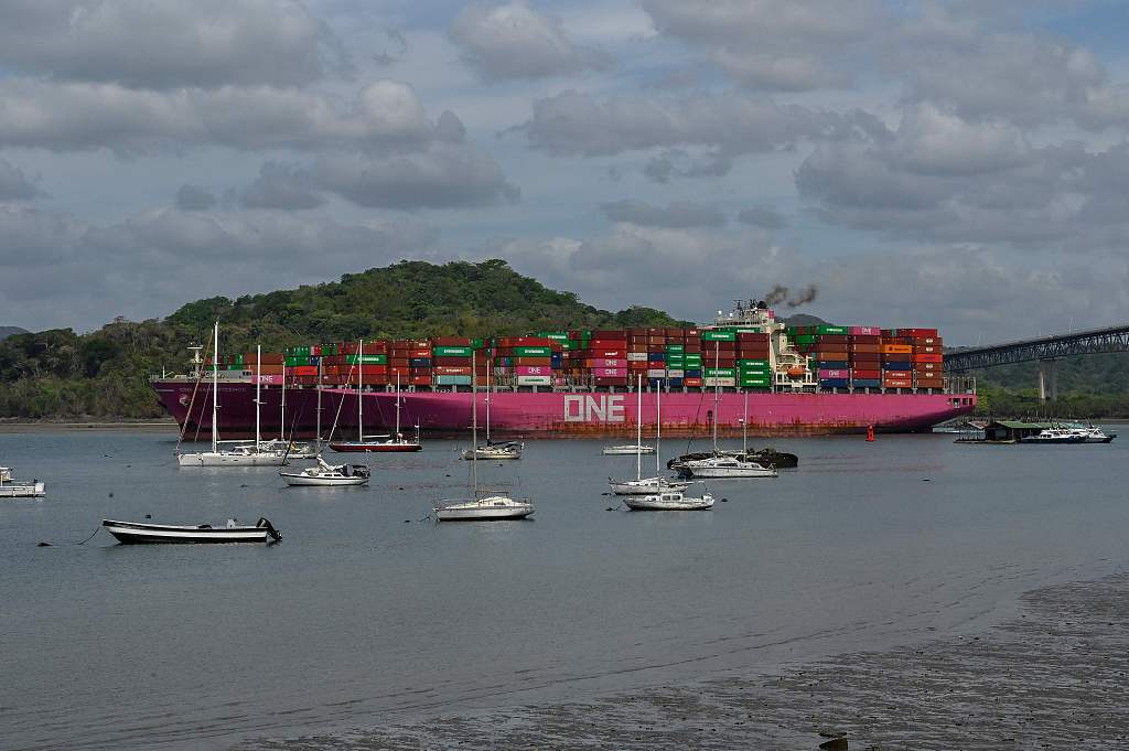 A ship navigates through the Panama Canal in Panama City on April 24, 2023. /CFP