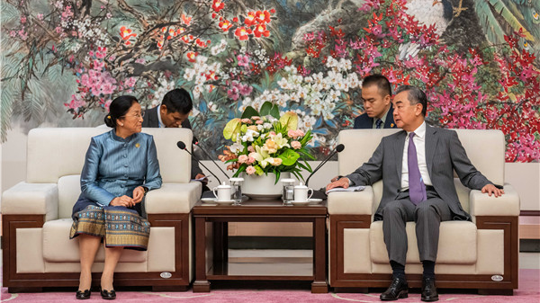 Lao Vice President Pany Yathotou meets with Wang Yi (R), a member of the Political Bureau of the Communist Party of China (CPC) Central Committee and director of the Office of the Central Commission for Foreign Affairs, in Kunming, southwest China's Yunnan Province, August 16, 2023. /Chinese Foreign Ministry