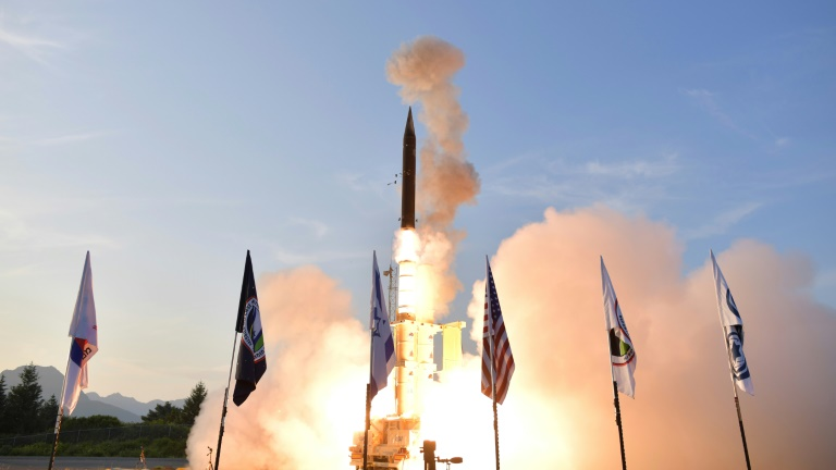 The Arrow 3 system, jointly developed and produced by Israel and the United States, is an interceptor designed to shoot down ballistic missiles above the atmosphere. /AFP