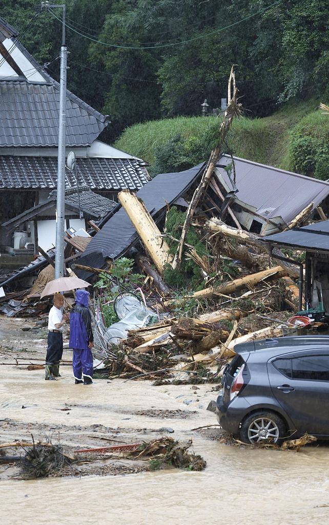 Damage caused by a mudslide in Ayabe, Kyoto prefecture in western Japan, following heavy rain, due to Typhoon Lan hitting the region August 15, 2023. /CFP
