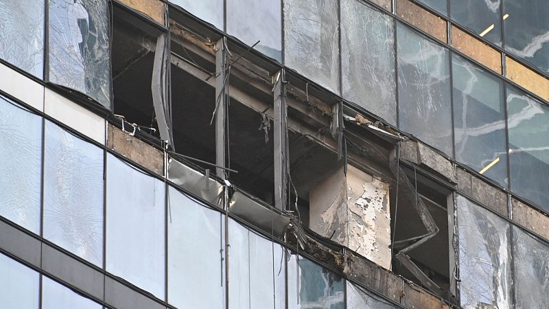 A view of a damaged office block of the Moscow International Business Center (Moskva City) following a reported drone attack in Moscow, Russia, August 1, 2023. /CFP