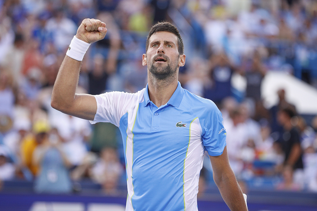 Novak Djokovic celebrates during the Cincinnati Open men's singles final in Mason, Ohio, U.S., August 20, 2023. /CFP