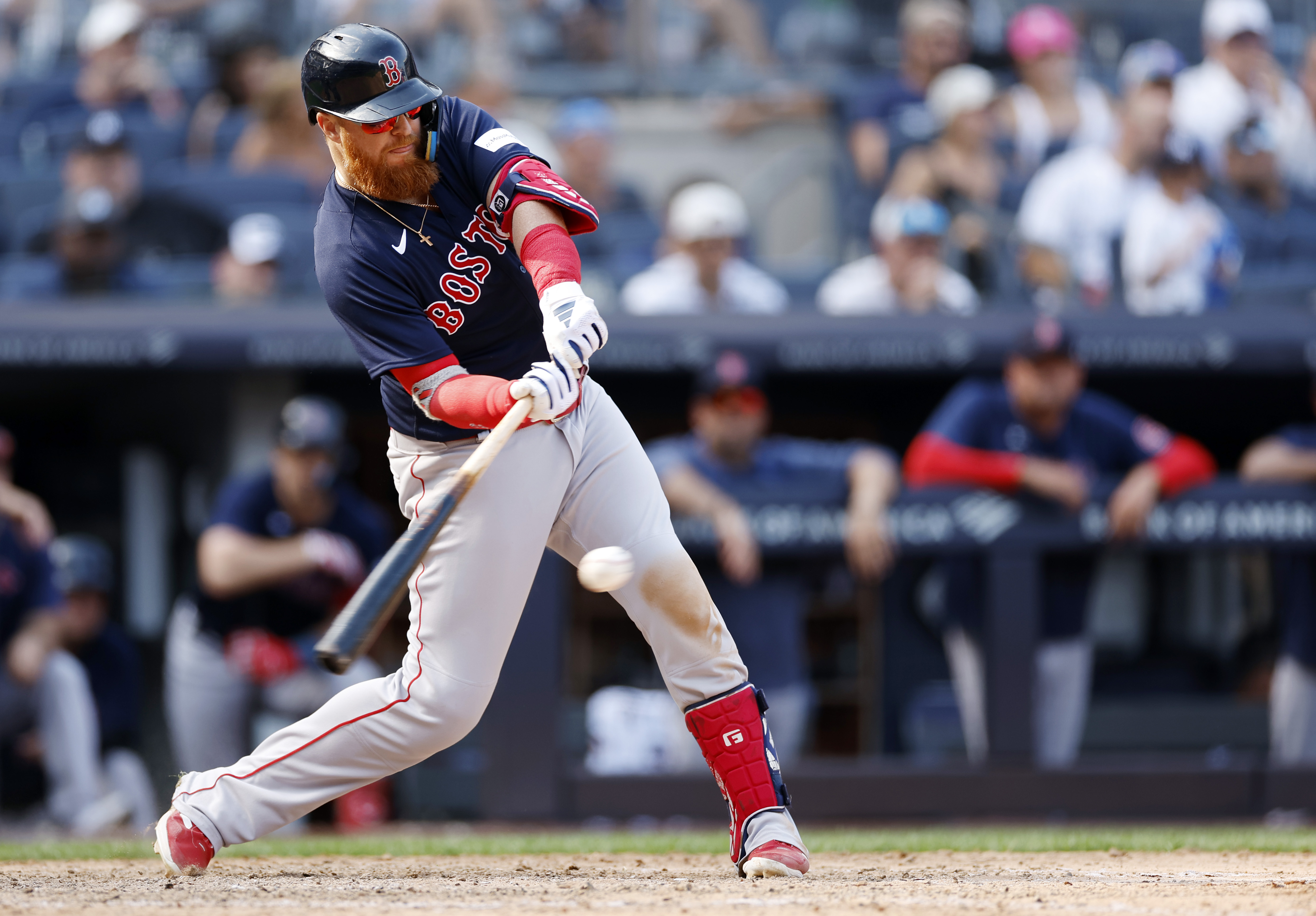 Justin Turner of the Boston Red Sox hits during the ninth inning of the game against the New York Yankees at Yankee Stadium in New York City, August 20, 2023. /CFP