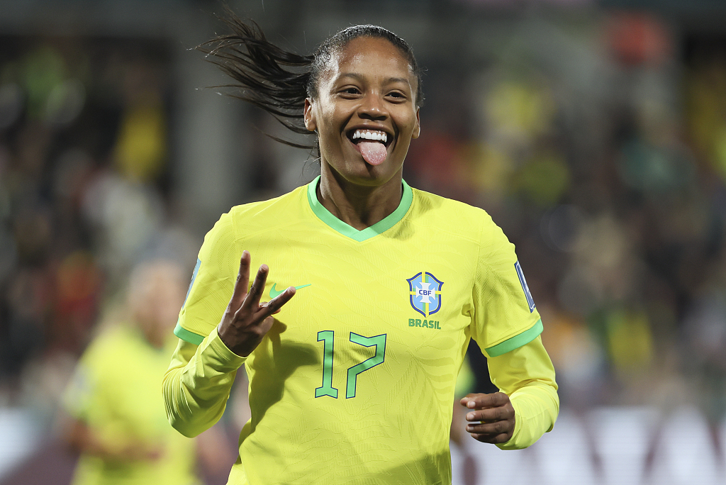 Ary Borges of Brazil celebrates her hat-trick goal during the Women's World Cup match between Brazil and Panama in Adelaide, Australia, July 24, 2023. /CFP