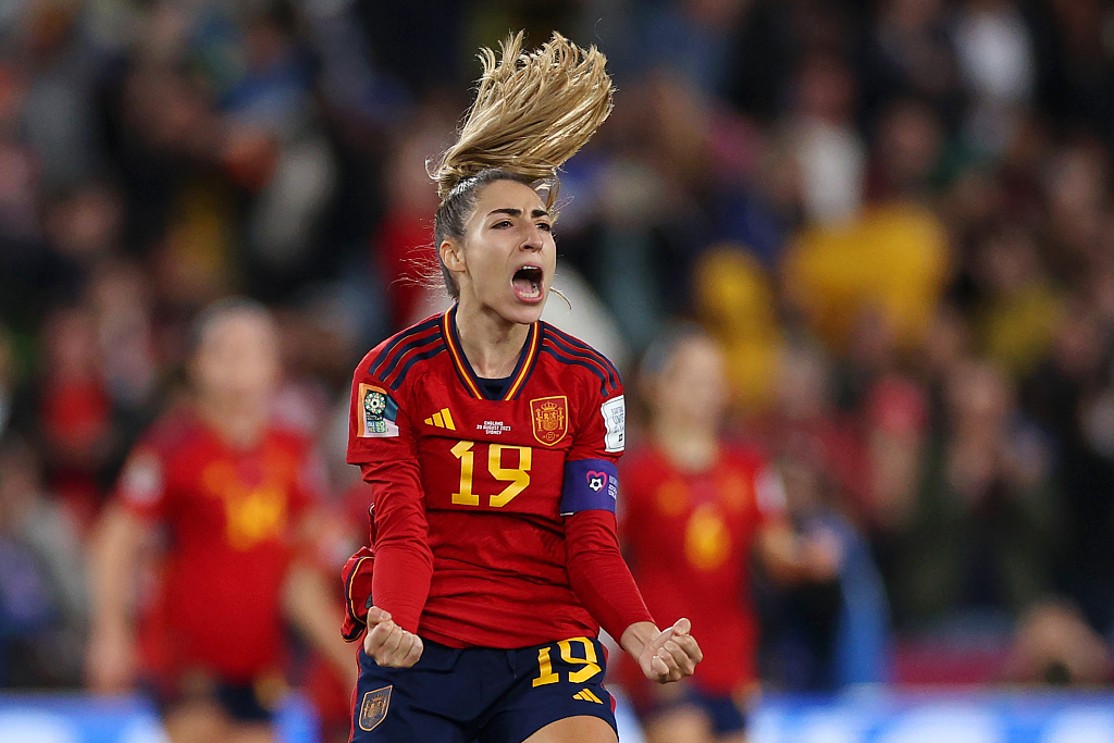 Olga Carmona celebrates after scoring a goal to secure Spain's 1-0 victory over England during the FIFA Women's World Cup final at Stadium Australia in Sydney, Australia, August 20, 2023. /CFP