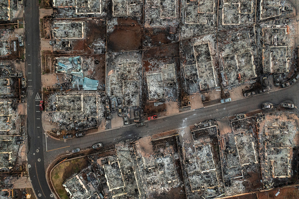 Burned homes and vehicles in a neighborhood that was destroyed by the recent wildfires in Lahaina, Hawaii, on August 19, 2023. /CFP