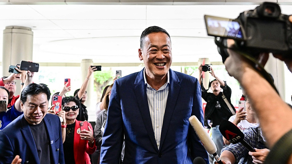 Pheu Thai Party's prime ministerial candidate Srettha Thavisin arrives at the party headquarters in Bangkok, Thailand, August 22, 2023. /CFP