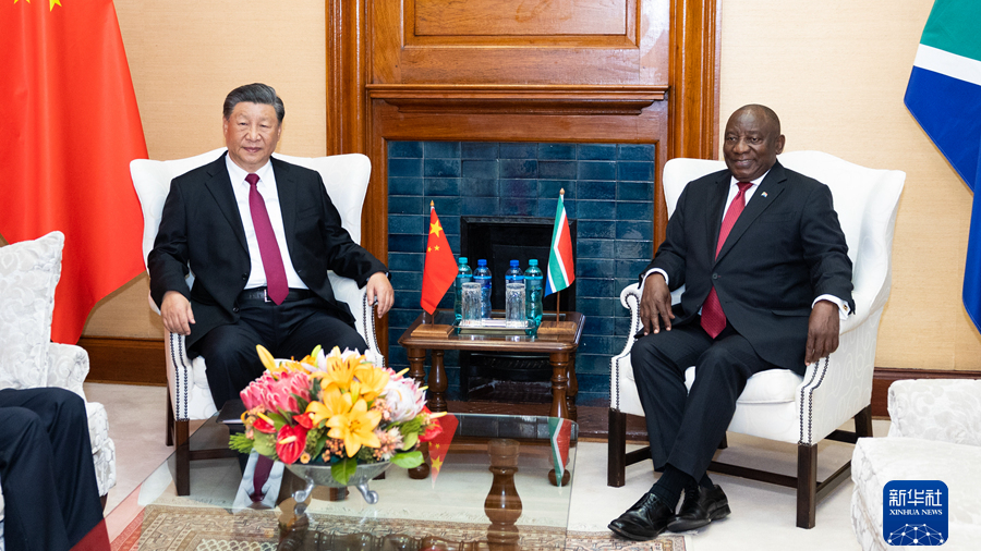 Chinese President Xi Jinping (L) holds talks with South African President Cyril Ramaphosa in Pretoria, South Africa, August 22, 2023. /Xinhua