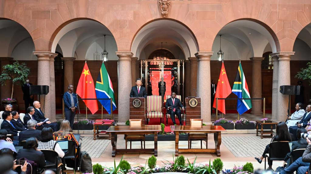 Chinese President Xi Jinping and South African President Cyril Ramaphosa jointly meet the press after their talks in Pretoria, South Africa, August 22, 2023. /Xinhua 