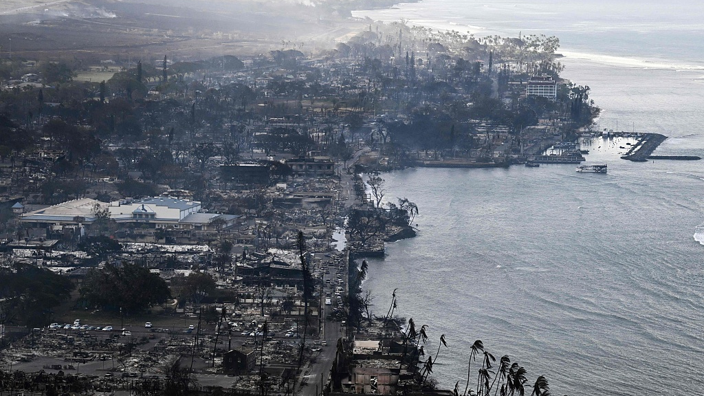 Destroyed homes and buildings that were burned to the ground around the harbor and Front Street in the historic Lahaina Town in the aftermath of wildfires in western Maui in Lahaina, Hawaii, August 10, 2023. /CFP