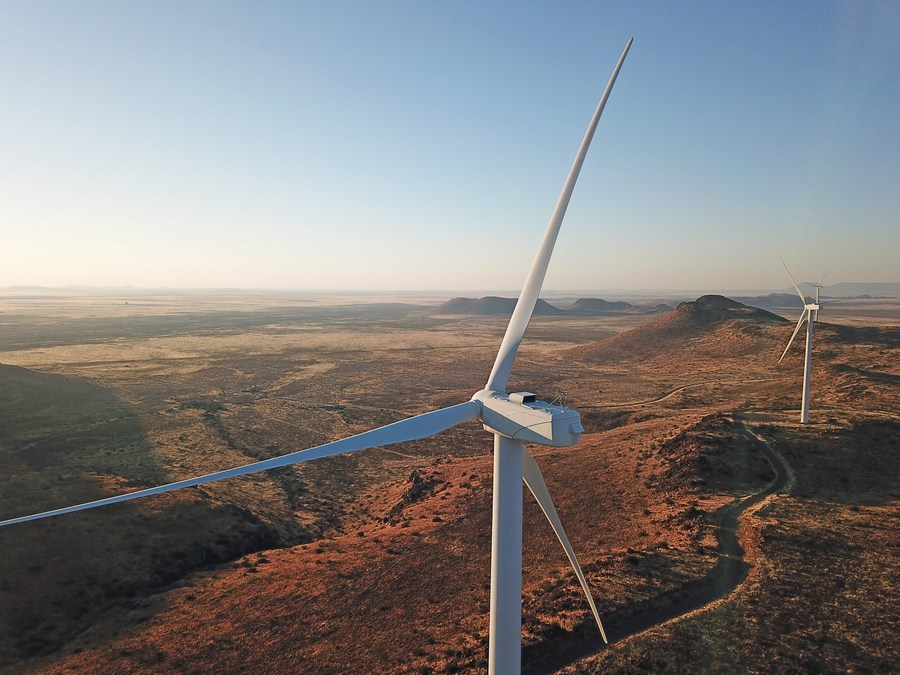 Wind turbines of China-built De Aar Wind Power Project in De Aar, South Africa, July 27, 2020. /Xinhua