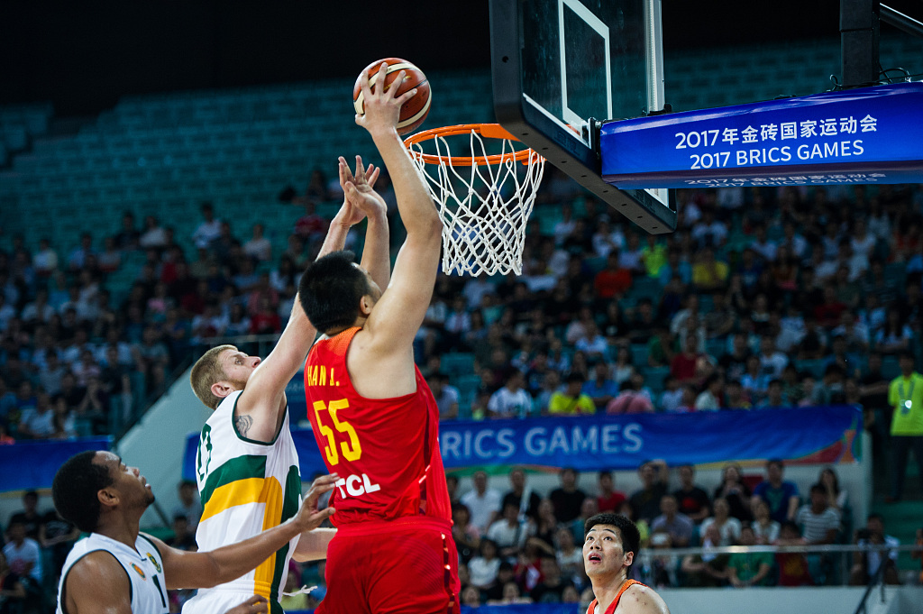 A file photo shows a basketball match at the 2017 BRICS Games which took place at the Guangzhou Tianhe Sports Stadium. /CFP