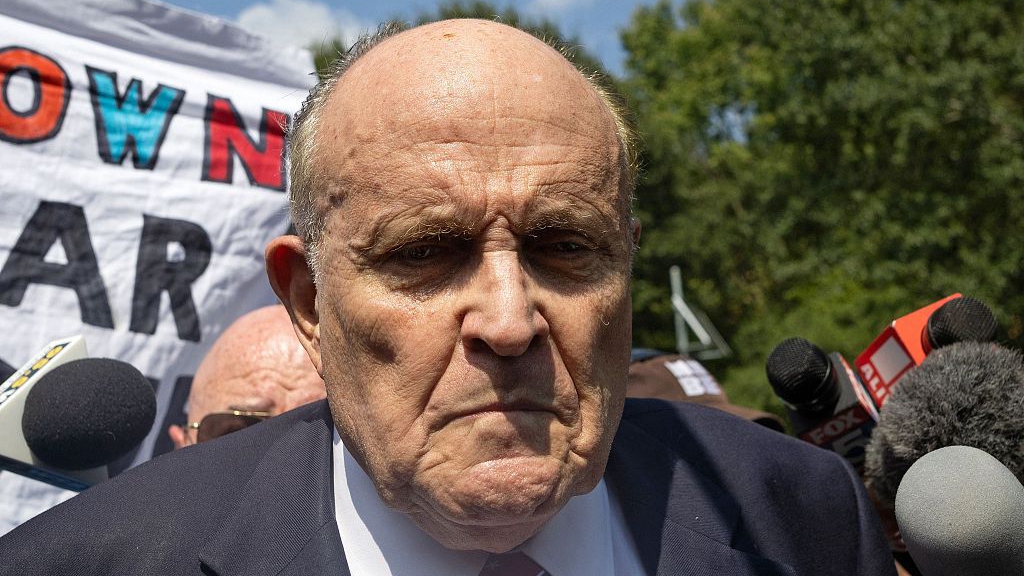 Attorney of former U.S. President Donald Trump, Rudy Giuliani, speaks to reporters outside the Fulton County Jail in Atlanta, Georgia, U.S. after being booked, August 23, 2023. /CFP