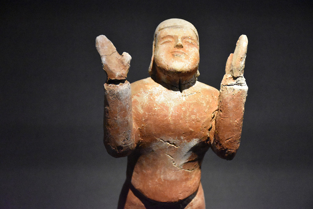 Photo taken on August 20, 2023 shows an ancient pottery object with a unique design on display at Datong Museum in Shanxi Province. /CFP