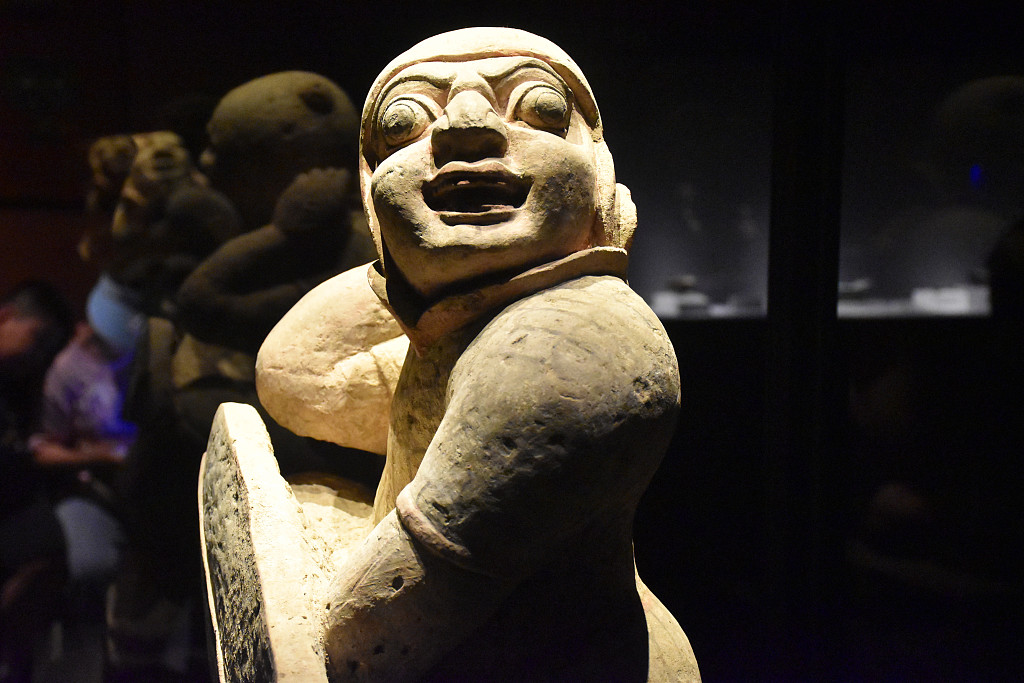 Photo taken on August 20, 2023 shows an ancient pottery object with a unique design on display at Datong Museum in Shanxi Province. /CFP