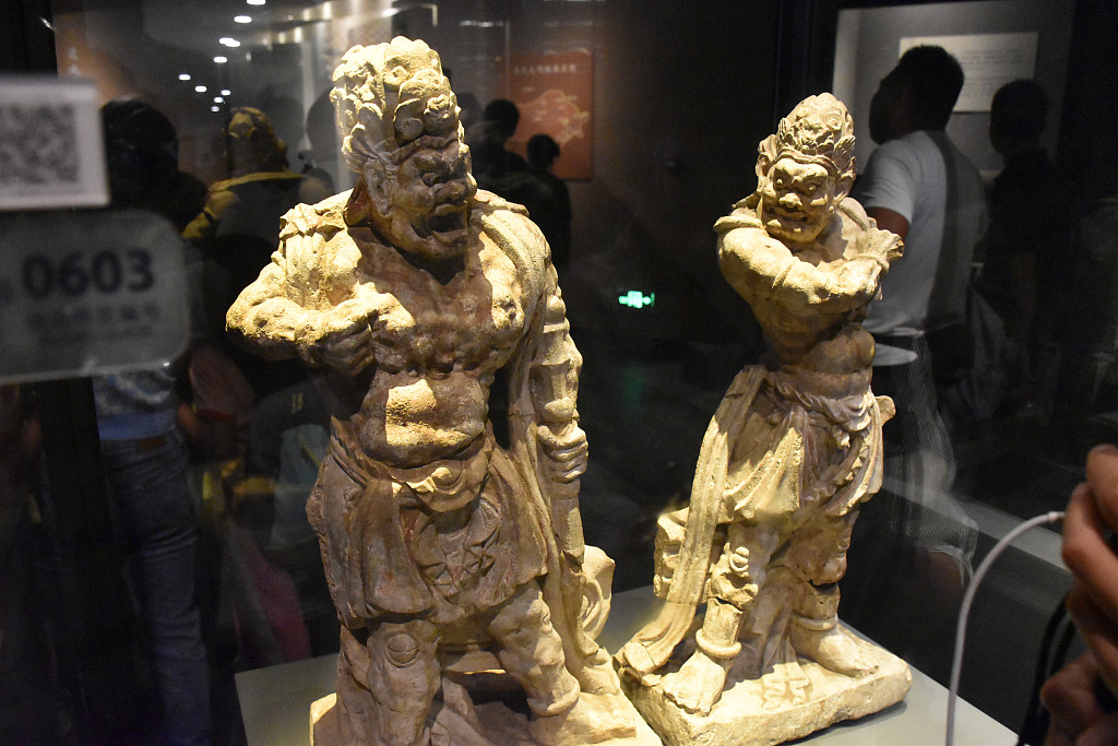 Photo taken on August 20, 2023 shows ancient pottery objects with unique designs on display at Datong Museum in Shanxi Province. /CFP