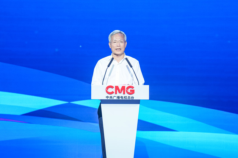Tang Hailong, secretary of the Communist Party of China (CPC) Pinggu District Committee, speaks at the opening ceremony of the first China Beijing Jinhai Lake Regatta was held in Beijing, August 25, 2023. /China Media Group
