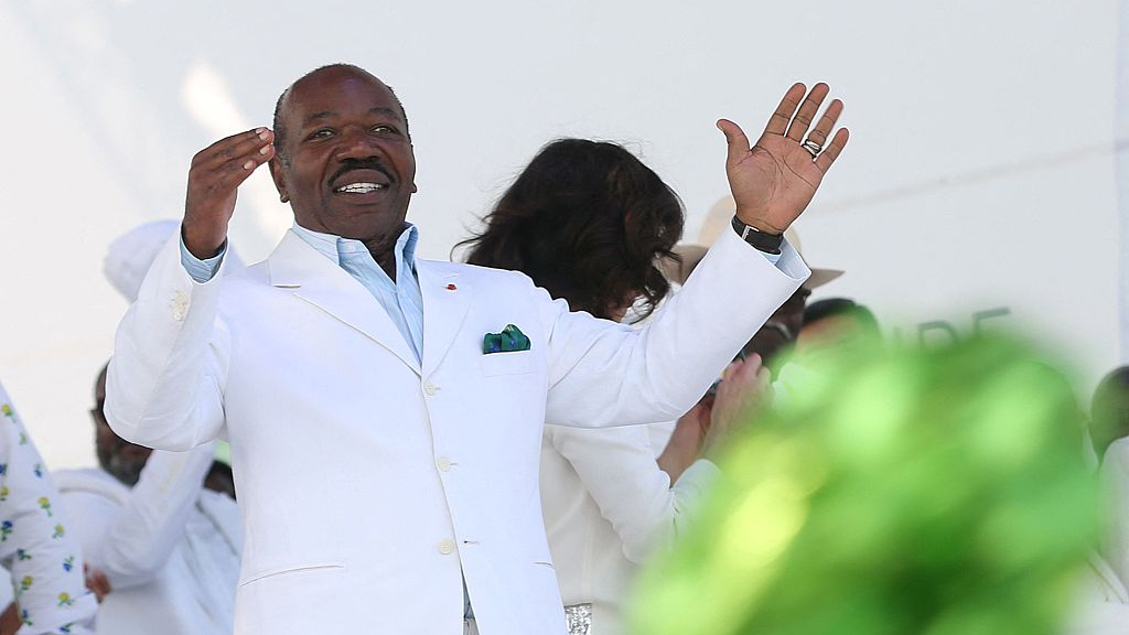 Gabon President Ali Bongo Ondimba gestures at the Nzang Ayong stadium in Libreville, Gabon, July 10, 2023, a day after he announced that he would seek a third term as the nation's head of state. /CFP