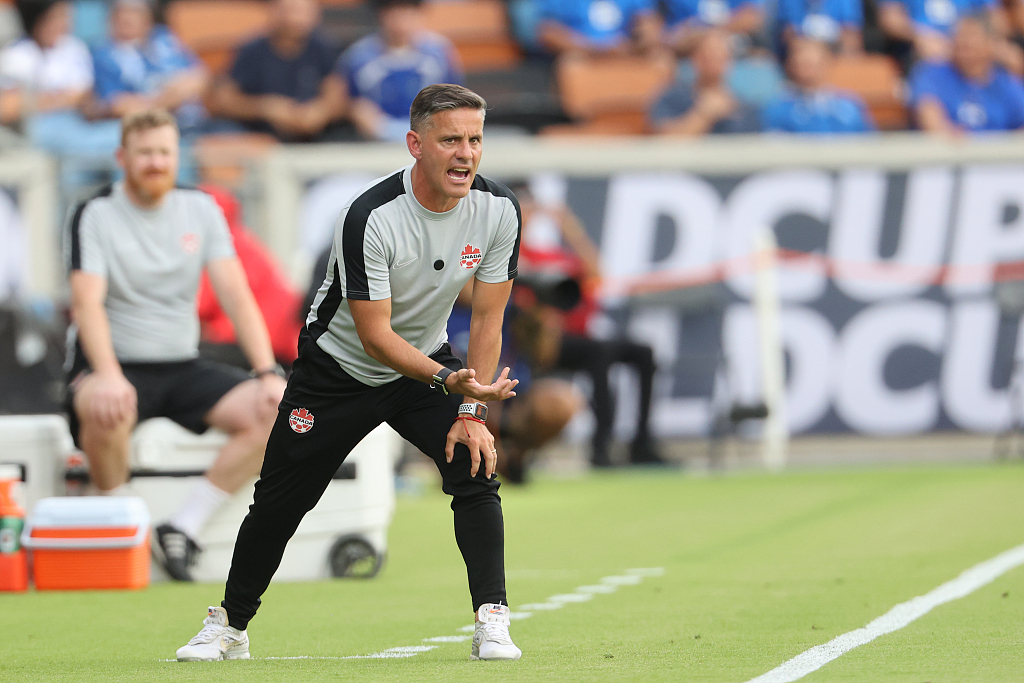 John Herdman, manager of Canada, looks on during the Confederation of North, Central America and Caribbean Association Football Gold Cup game against Cuba at Shell Energy Stadium in Houston, Texas, July 4, 2023. /CFP 