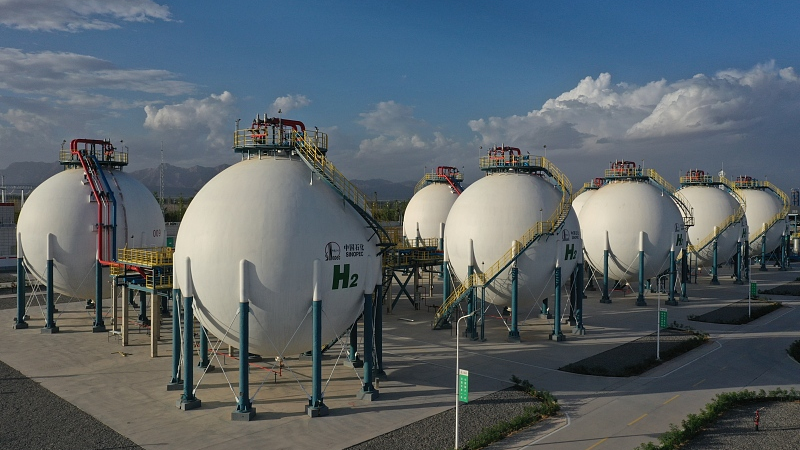 The spherical vessels for storing hydrogen at the facility in Kuqa, northwest China's Xinjiang Uygur Autonomous Region, July 11, 2023. /CFP