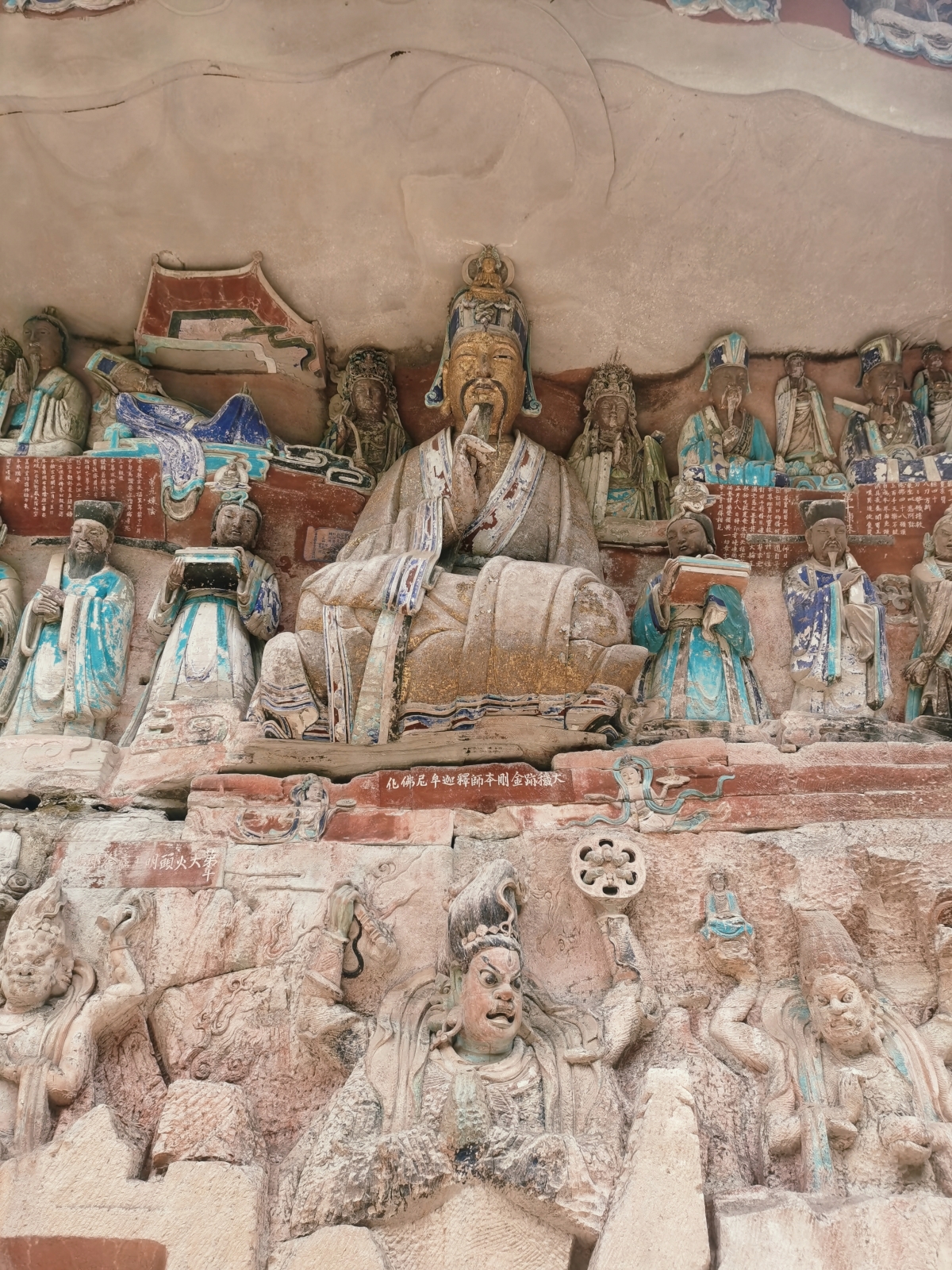 Buddhist sculptures at the Dazu Rock Carvings scenic spot in southwest China's Chongqing are seen in this photo taken on August 22, 2023. /CGTN