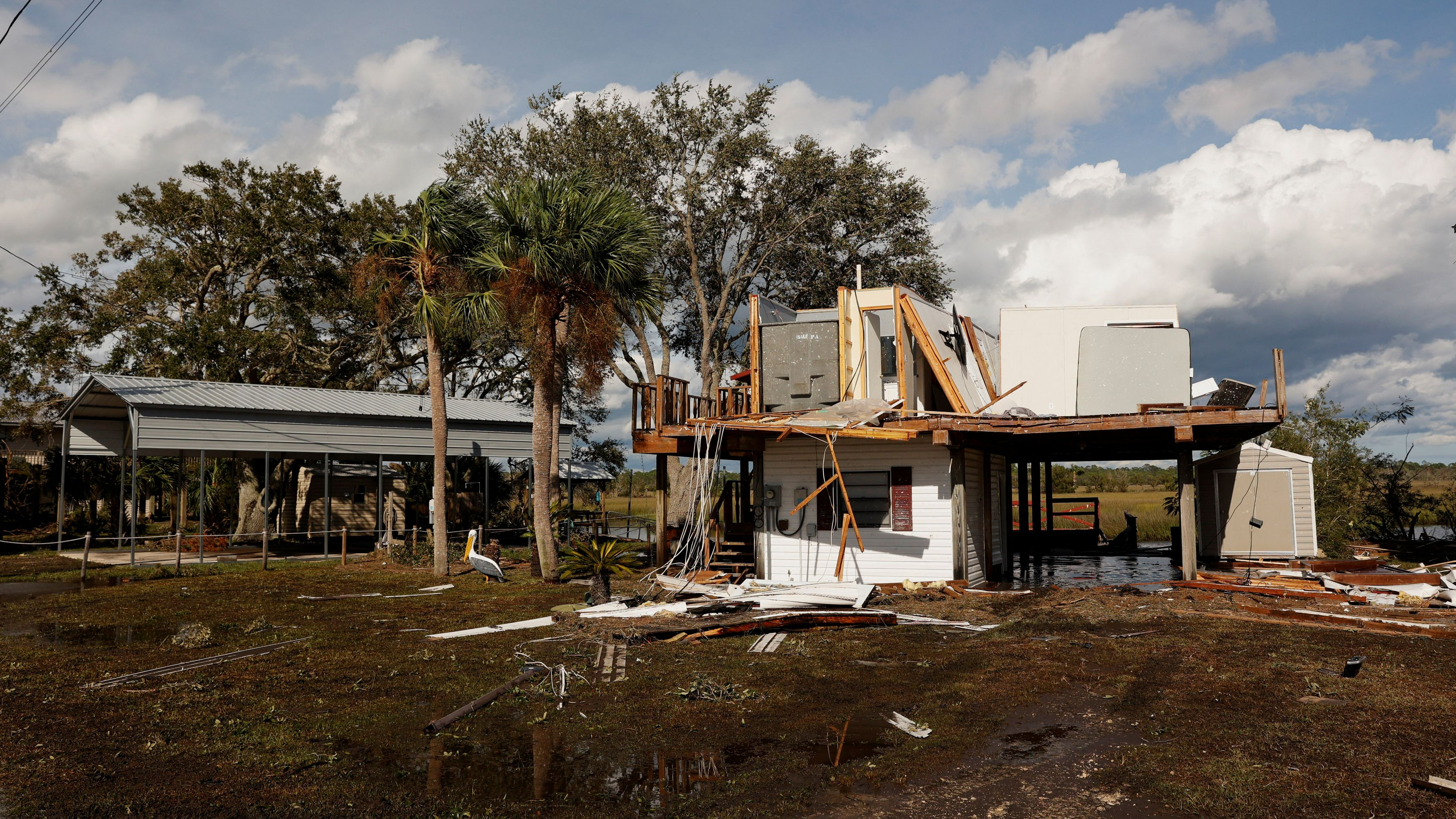 View of a damaged property in Keaton Beach, where Hurricane Idalia made landfall, Florida, U.S., August 30, 2023. /Reuters