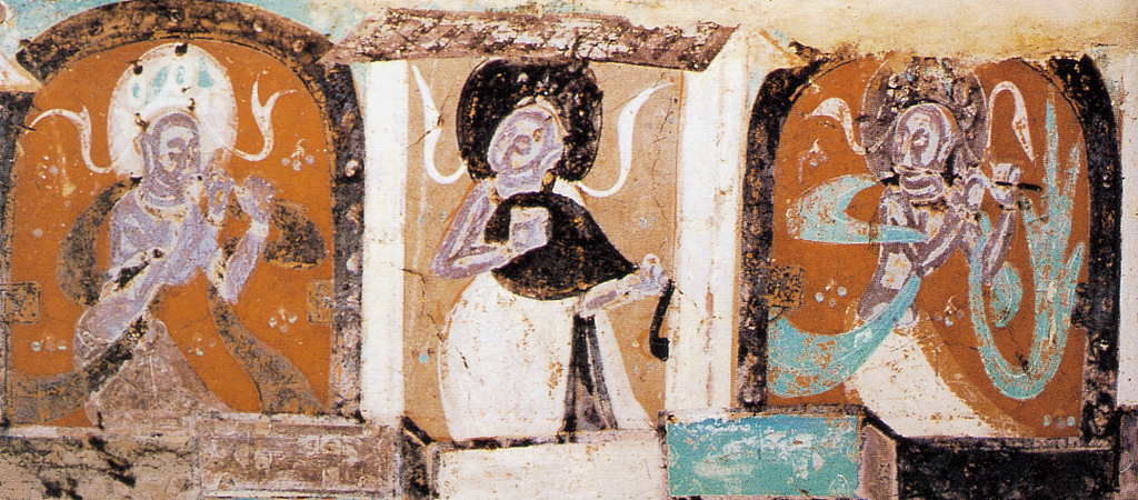 An undated photo shows mural paintings in the Dunhuang Mogao Caves in Gansu Province. /CFP