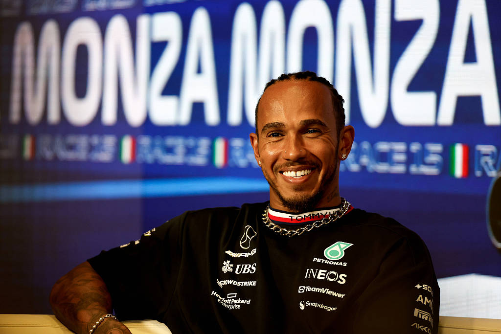 Lewis Hamilton of Mercedes attends the drivers' press conference ahead of the F1 Grand Prix of Italy in Monza, Italy, August 31, 2023. /CFP