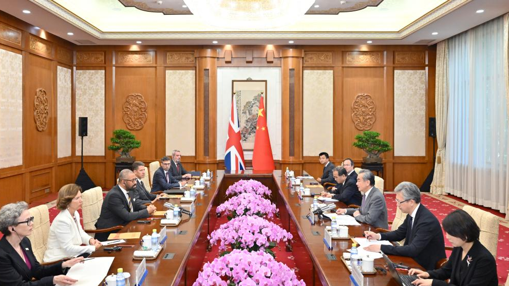 Chinese Foreign Minister Wang Yi, also a member of the Political Bureau of the Communist Party of China Central Committee, holds talks with James Cleverly, the Secretary of State for Foreign, Commonwealth and Development Affairs of the United Kingdom, Beijing, capital of China, August 30, 2023. /Xinhua