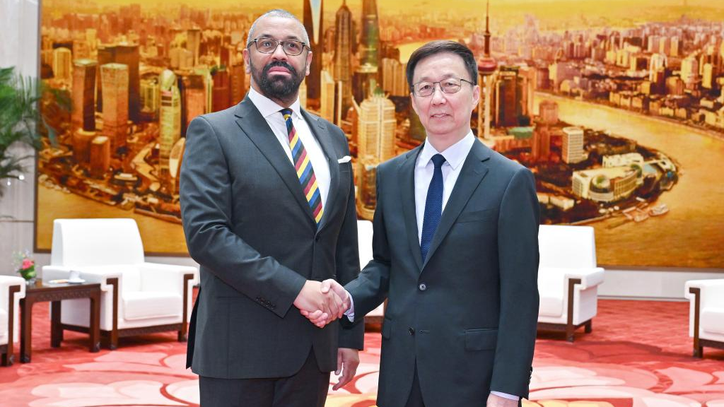 Chinese Vice President Han Zheng (R) meets with James Cleverly (L), the Secretary of State for Foreign, Commonwealth and Development Affairs of the United Kingdom, Beijing, capital of China, August 30, 2023. /Xinhua