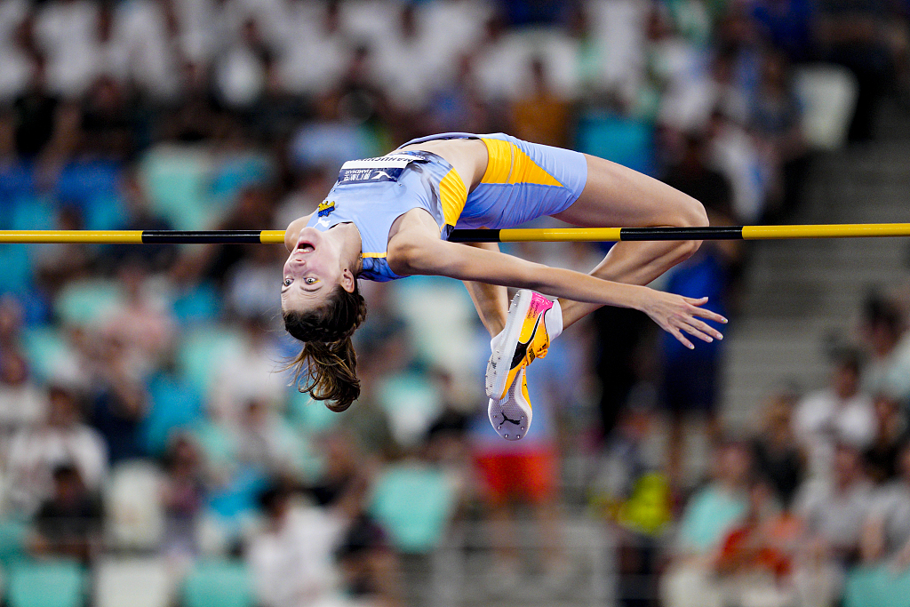 Yaroslava Mahuchikh of Ukraine competes in the women's high jump event in the Diamond League in Xiamen, southeast China's Fujian Province, September 2, 2023. /CFP