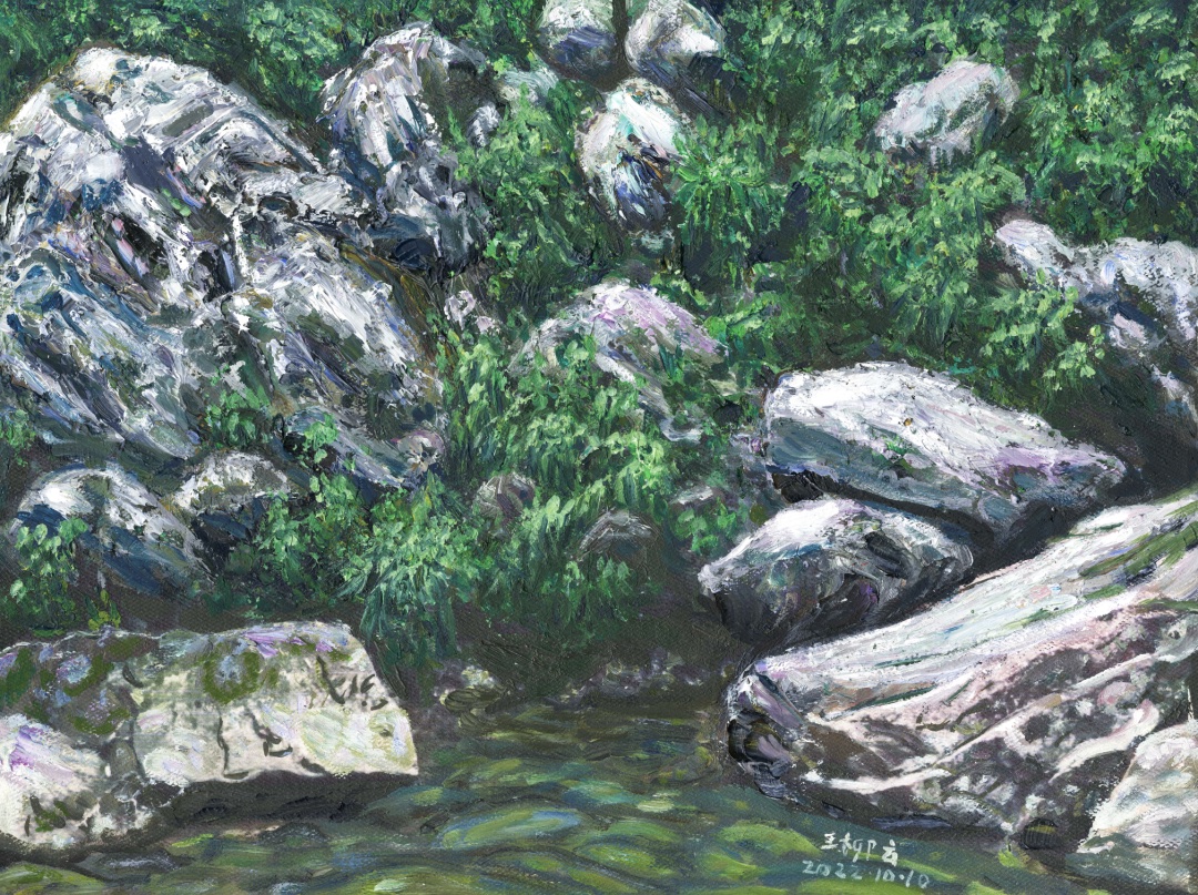 A painting featuring stones by Wang Liuyun. /Courtesy of Wang Liuyun