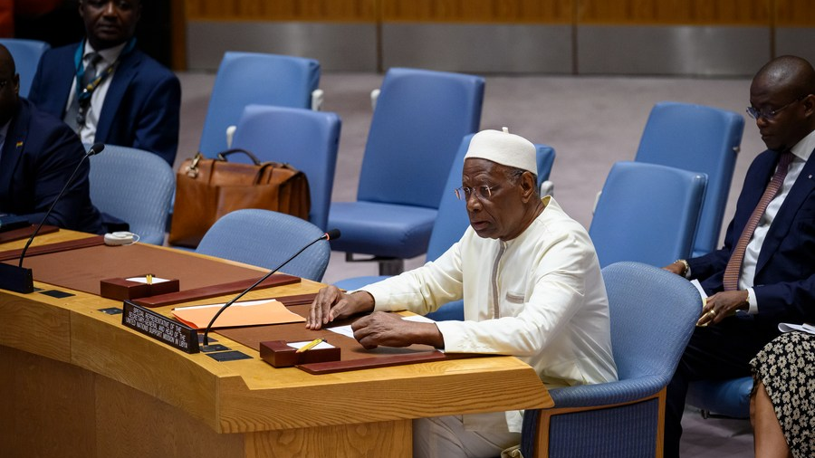 Abdoulaye Bathily, the UN secretary-general's special representative for Libya, briefs a Security Council meeting at the UN headquarters in New York, August 22, 2023. /Xinhua