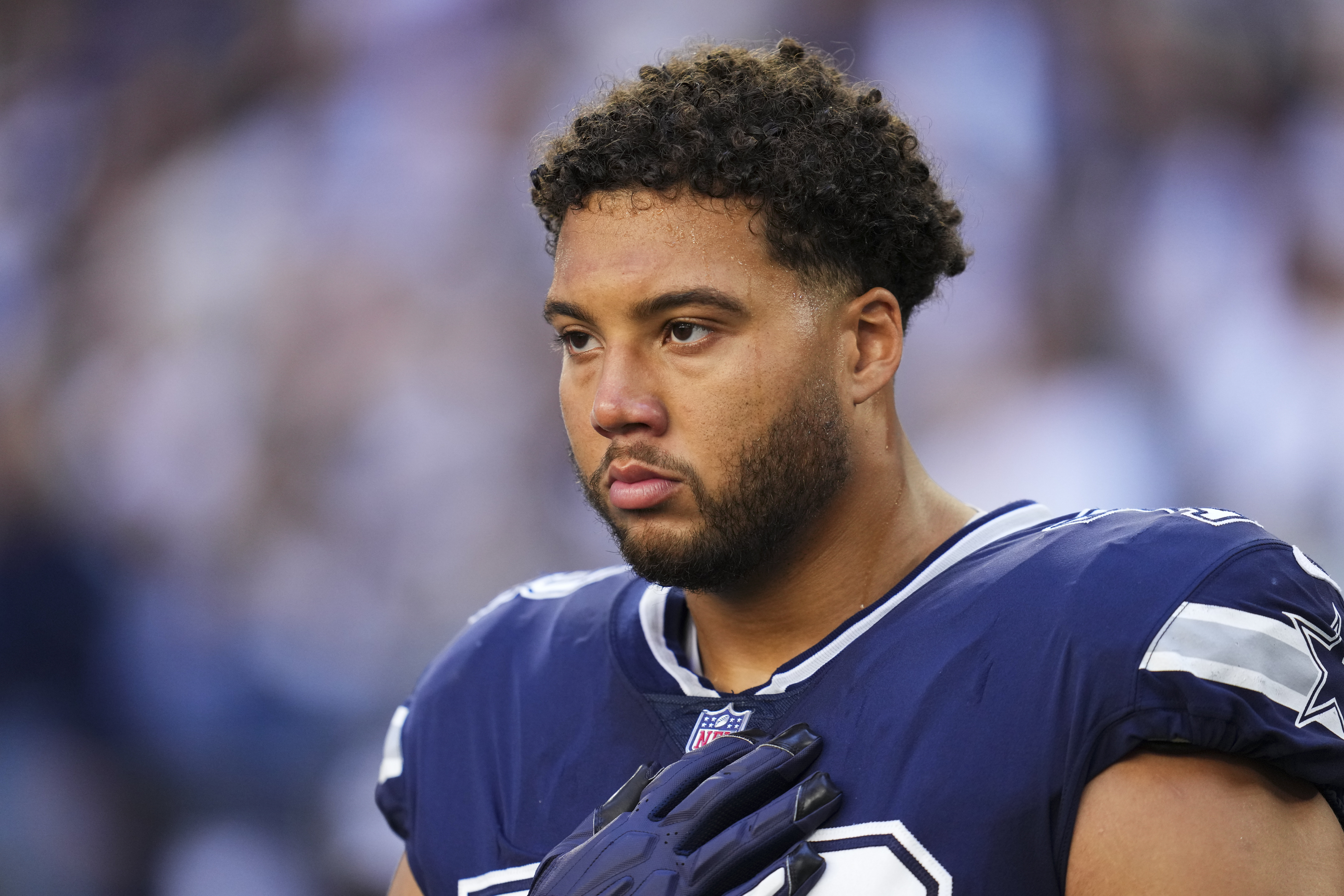 Right tackle Terence Steele of the Dallas Cowboys ahead of the game against the Chicago Bears at the AT&T Stadium in Arlington, Texas, October 30, 2022. /CFP 