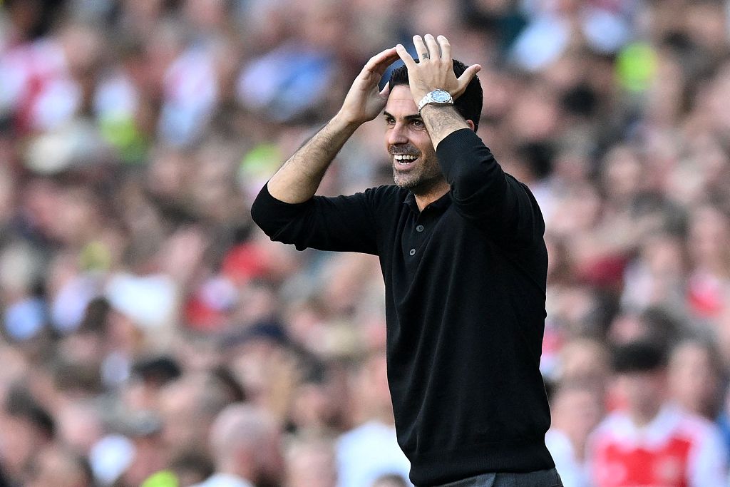 Arsenal manager Mikel Arteta gestures on the touchline during the Premier League match between Arsenal and Manchester United at the Emirates Stadium in London, England, September 3, 2023. /CFP