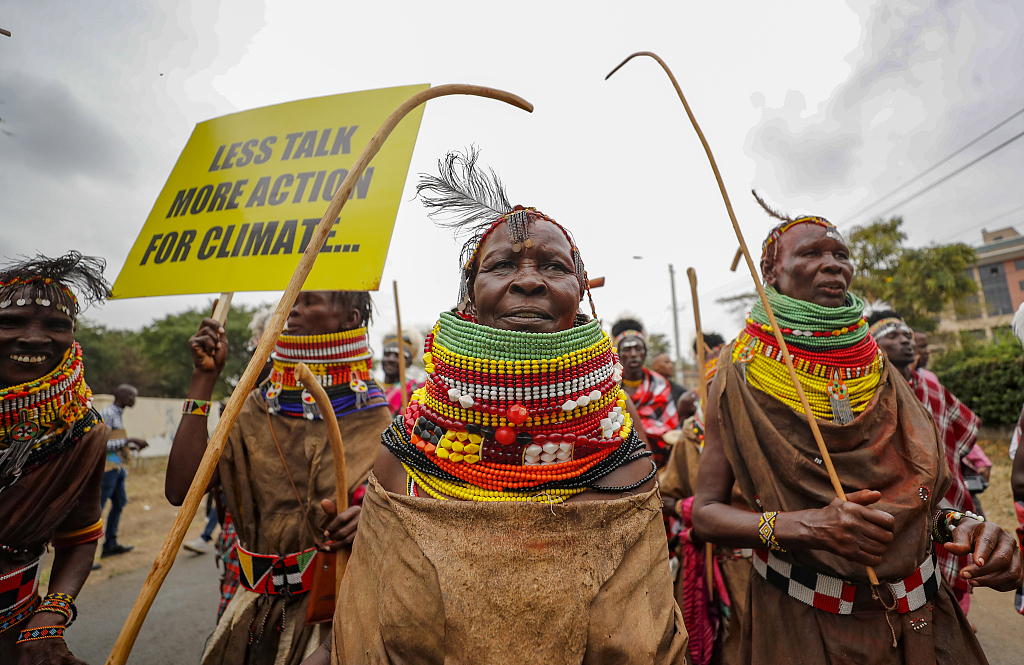 Protesters march to demand action on climate change in the streets in Nairobi, Kenya as the Africa Climate Summit begins on September 4, 2023. /CFP