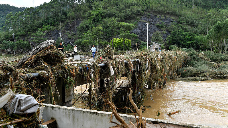 Battered by typhoon Haikui, a bridge is pictured in Chili Village, Yongtai County, Fuzhou City, Fujian Province, east China, September 5, 2023. /CFP